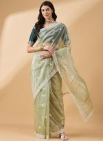 Organza Biege Festival Wear Embroidery Work Saree